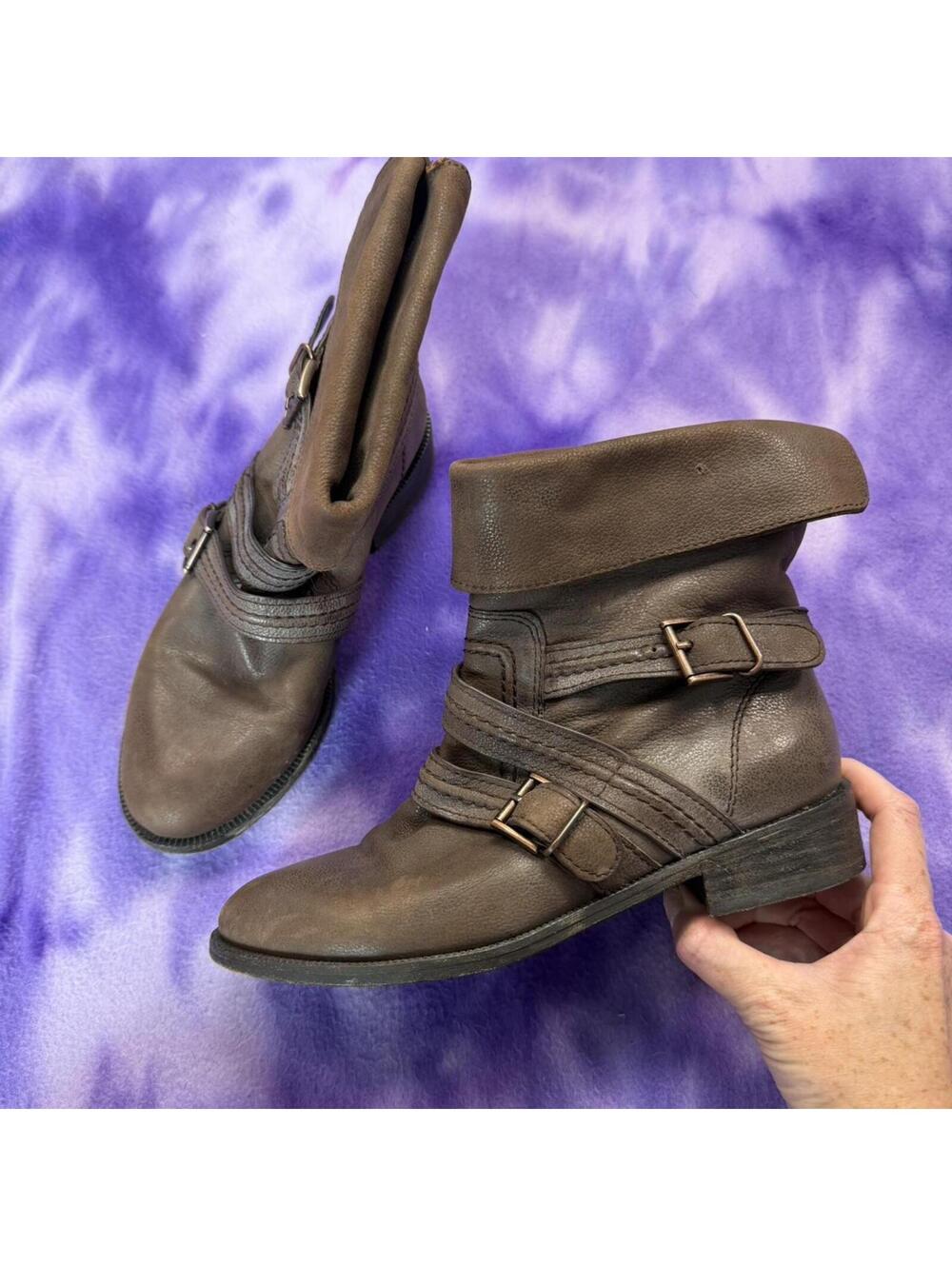 Joie brown leather slouchy biker boho hobo buckle boots